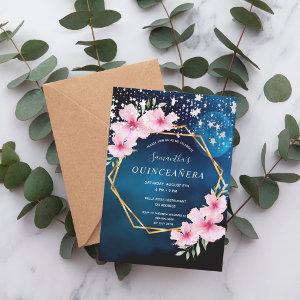 Birthday blue sky stars pink floral gold geometric
