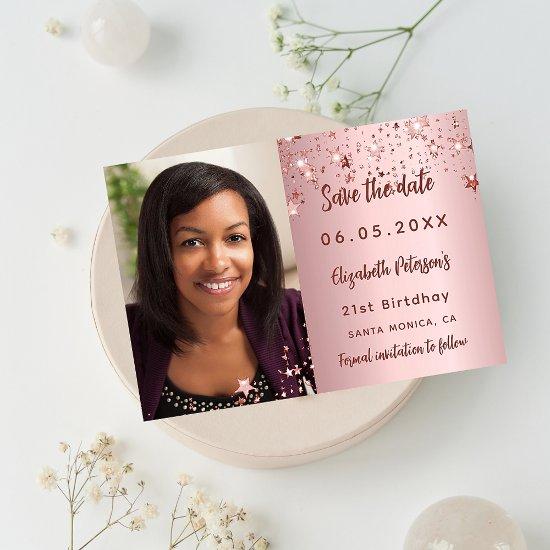 Birthday blush pink photo save the date