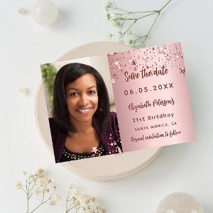Birthday blush pink photo save the date announcement postcard