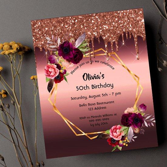 Birthday burgundy flower glitter budget