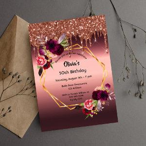 Birthday burgundy flowers glitter geometric