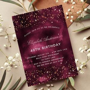 Birthday burgundy rose gold agate elegant  postcard
