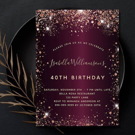 Birthday burgundy rose gold glitter luxury