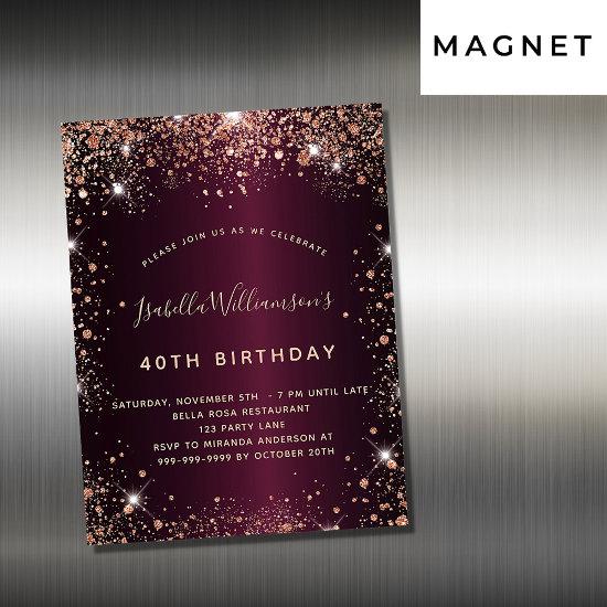 Birthday burgundy rose gold magnet