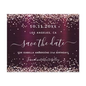 Birthday burgundy rose gold save the date card