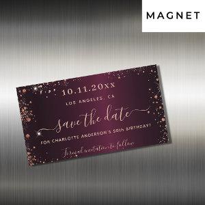 Birthday burgundy rose gold save the date magnet