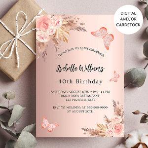 Birthday butterfly pampas grass blush rose gold