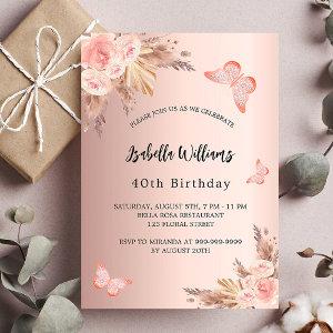 Birthday butterfly pampas grass blush rose gold  postcard
