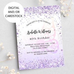 Birthday butterfly violet lavender script