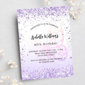 Birthday butterfly violet lavender script  postcard