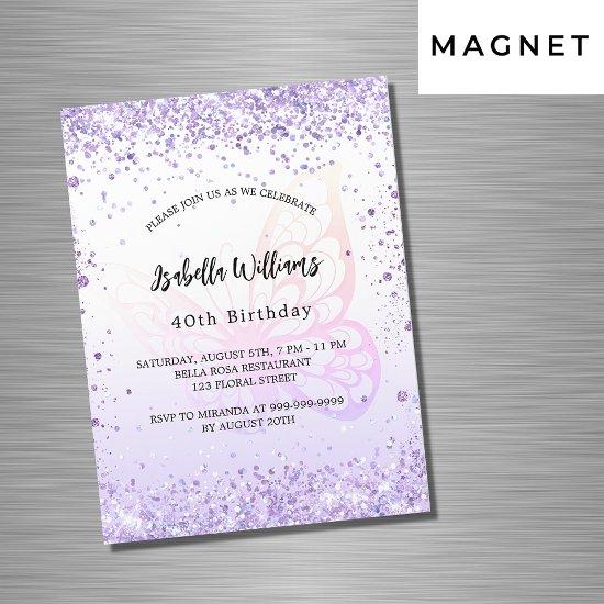 Birthday butterfly violet lavender script luxury magnetic