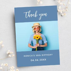 Birthday dusty blue photo simple elegant thank you card