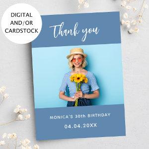 Birthday dusty blue photo thank you card
