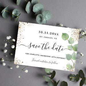 Birthday eucalyptus gold save the date