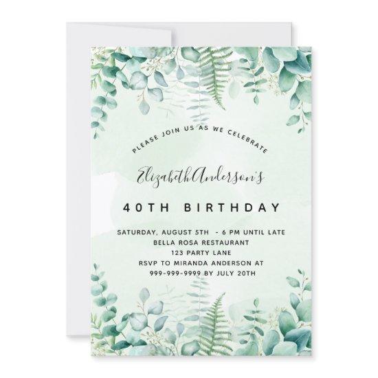 Birthday eucalyptus greenery woodland ferns