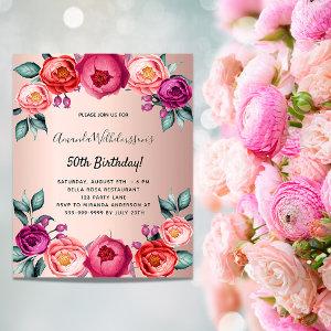 Birthday floral rose gold pink budget
