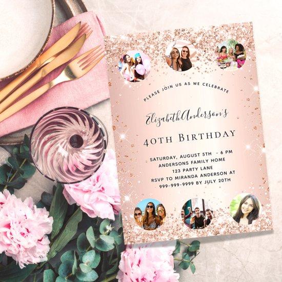 Birthday glitter rose gold blush photo collage