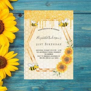 Birthday gold bumble bees sunflowers glitter