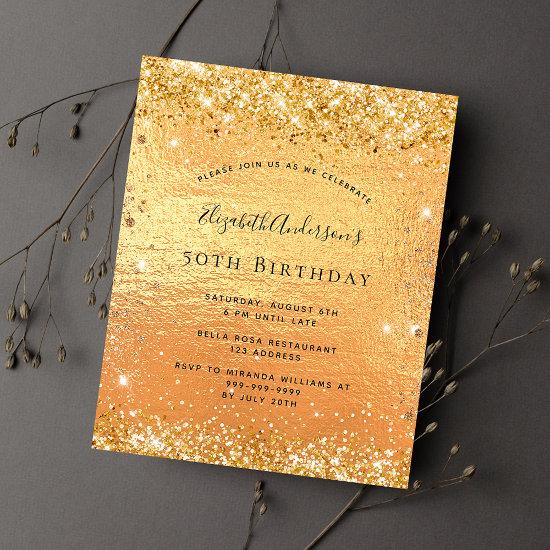 Birthday gold glitter glamorous  postcard