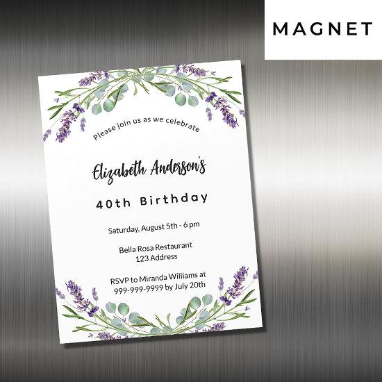 Birthday lavender florals eucalyptus greenery magnetic