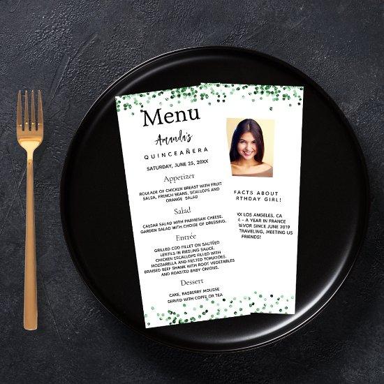 Birthday Menu green photo fun facts