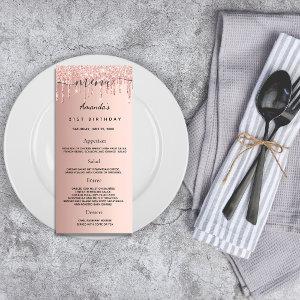 Birthday Menu rose gold pink drips dinner