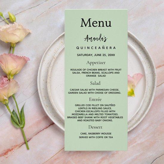 Birthday Menu sage green photo fun facts