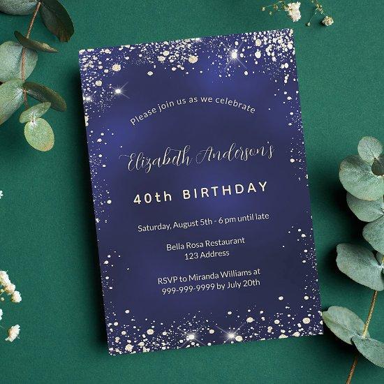 Birthday navy blue gold glitter luxury