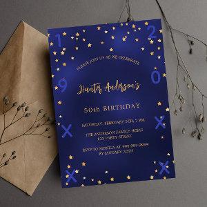 Birthday navy blue gold stars birth year  postcard