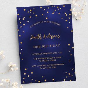 Birthday navy blue gold stars party  postcard