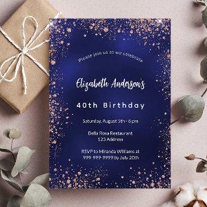 Birthday navy blue rose gold sparkles glamorous  postcard