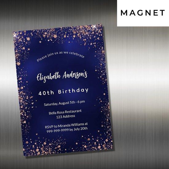 Birthday navy blue rose gold sparkles luxury magnetic