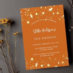 Birthday orange gold stars modern  postcard