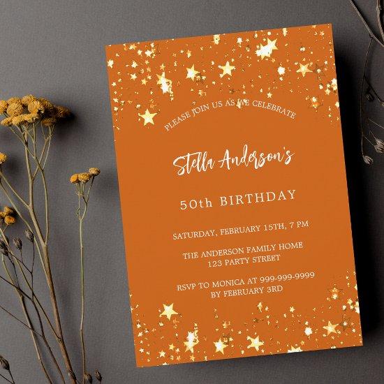 Birthday orange gold stars modern luxury