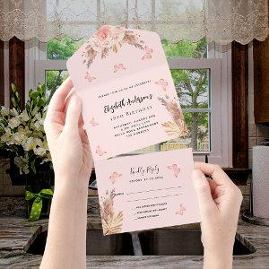 Birthday pampas blush pink butteflies florals RSVP All In One