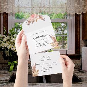 Birthday pampas grass rose pink florals party RSVP All In One