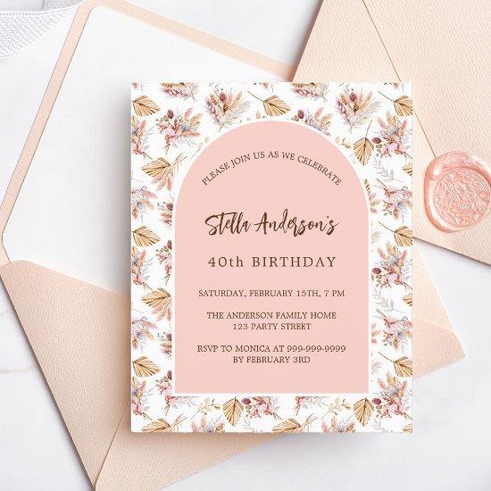 Birthday pampas rose gold flower budget