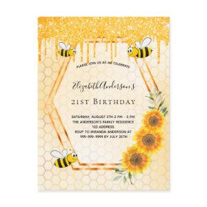 Birthday party bees sunflower glitter  postcard