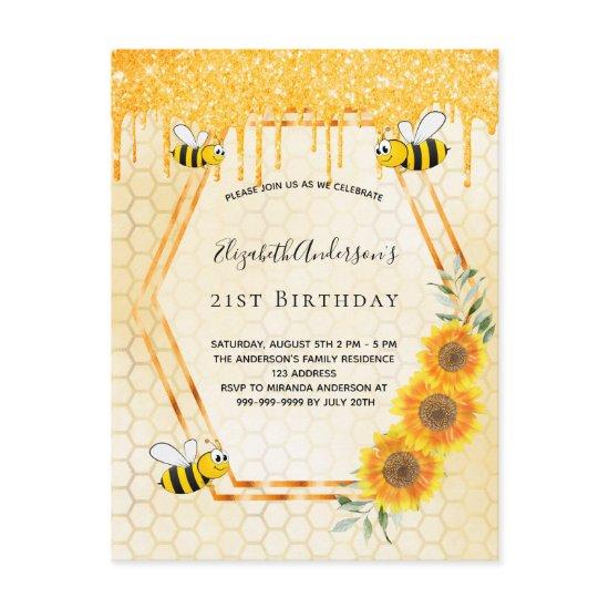 Birthday party bees sunflower glitter  postcard