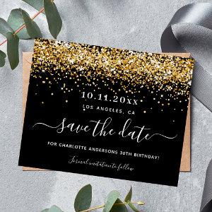Birthday party black gold budget save the date flyer