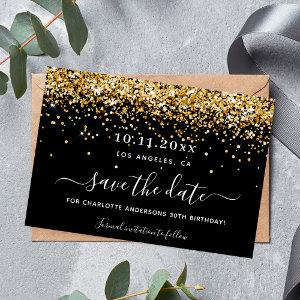 Birthday party black gold save the save the date