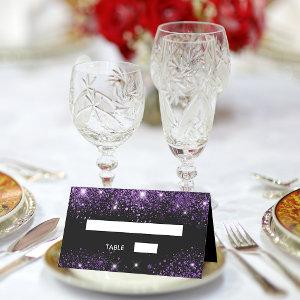 Birthday party black purple glitter dust place card