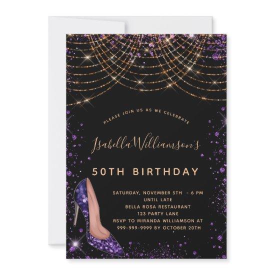 Birthday party black purple gold glitter dust