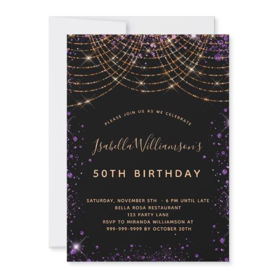 Birthday party black purple gold glitter dust