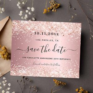 Birthday party blush pink budget save the date flyer