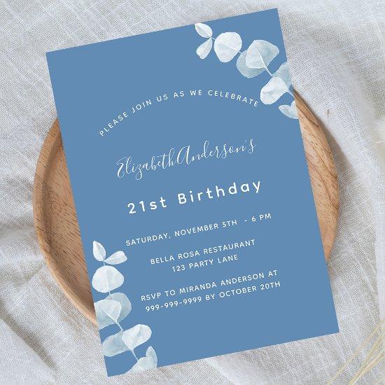 Birthday party dusty blue white eucalyptus  postcard