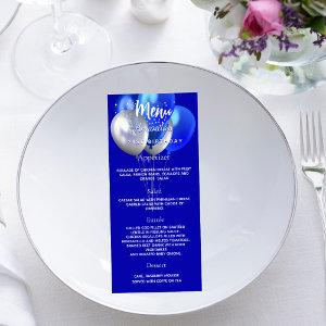 Birthday party menu royal blue balloons
