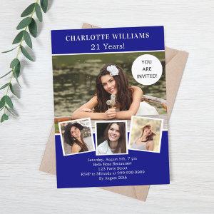 Birthday party navy blue photo collage luxury
