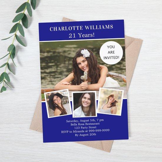 Birthday party navy blue photo collage luxury