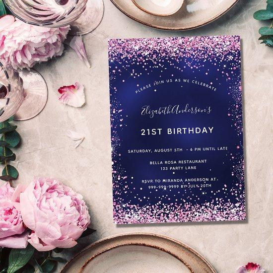 Birthday party navy blue pink glamorous